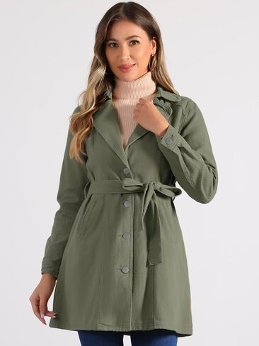 Allegra K Women's Jean Belted Notched Lapel Trench Long Denim Jacket in Saudi Arabia
