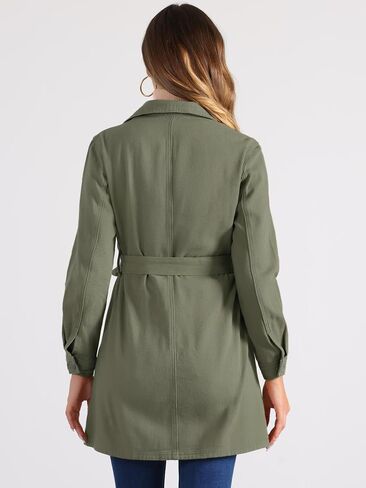 Allegra K Women's Jean Belted Notched Lapel Trench Long Denim Jacket in Saudi Arabia
