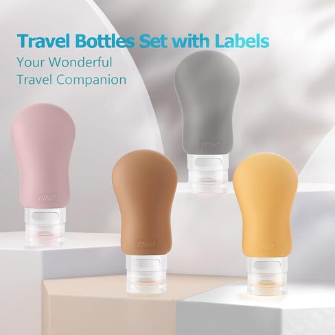 Travel Bottles for Toiletries, Travel essentials BPA Free Leak Proof Tubs Refillable Liquid Accessories with Toiletry Bag for Cometic Shampoo and Lotion Soap 4 Pack (3.3oz) in Saudi Arabia