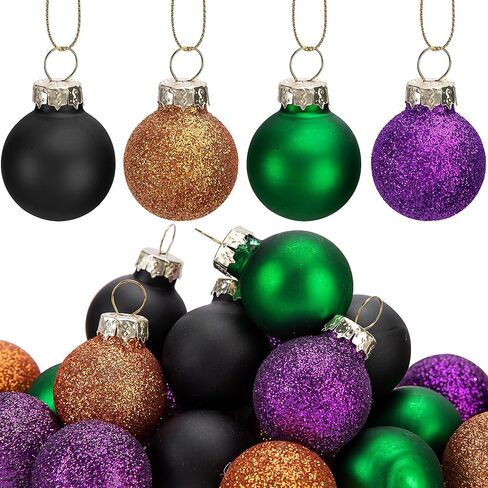 Watayo 24 Pcs Halloween Balls Glass Ornaments- 1" Mini Glitter Glass Balls Hanging Ornaments- Small Halloween Balls Tree Ornaments for Party Haunted House Christmas Tree Decor in Saudi Arabia