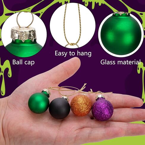 Watayo 24 Pcs Halloween Balls Glass Ornaments- 1" Mini Glitter Glass Balls Hanging Ornaments- Small Halloween Balls Tree Ornaments for Party Haunted House Christmas Tree Decor in Saudi Arabia
