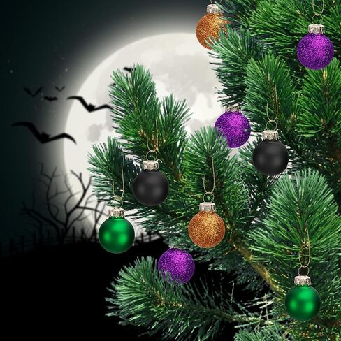 Watayo 24 Pcs Halloween Balls Glass Ornaments- 1" Mini Glitter Glass Balls Hanging Ornaments- Small Halloween Balls Tree Ornaments for Party Haunted House Christmas Tree Decor in Saudi Arabia