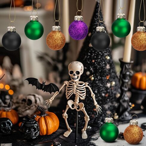 Watayo 24 Pcs Halloween Balls Glass Ornaments- 1" Mini Glitter Glass Balls Hanging Ornaments- Small Halloween Balls Tree Ornaments for Party Haunted House Christmas Tree Decor in Saudi Arabia