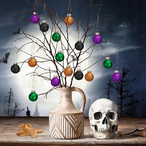 Watayo 24 Pcs Halloween Balls Glass Ornaments- 1" Mini Glitter Glass Balls Hanging Ornaments- Small Halloween Balls Tree Ornaments for Party Haunted House Christmas Tree Decor in Saudi Arabia