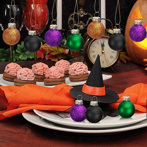 Watayo 24 Pcs Halloween Balls Glass Ornaments- 1" Mini Glitter Glass Balls Hanging Ornaments- Small Halloween Balls Tree Ornaments for Party Haunted House Christmas Tree Decor in Saudi Arabia