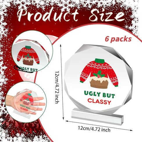 Barydat 6 Pcs Ugly Christmas Sweater Trophies 4.72 Inch Ugly Sweater Trophy Acrylic Ugly Sweater Contest Prizes for Xmas Winner Holiday Party Trophy Award Game Favors, 6 Styles in Saudi Arabia