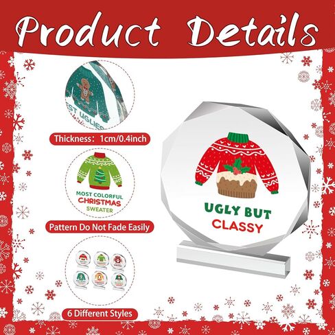 Barydat 6 Pcs Ugly Christmas Sweater Trophies 4.72 Inch Ugly Sweater Trophy Acrylic Ugly Sweater Contest Prizes for Xmas Winner Holiday Party Trophy Award Game Favors, 6 Styles in Saudi Arabia