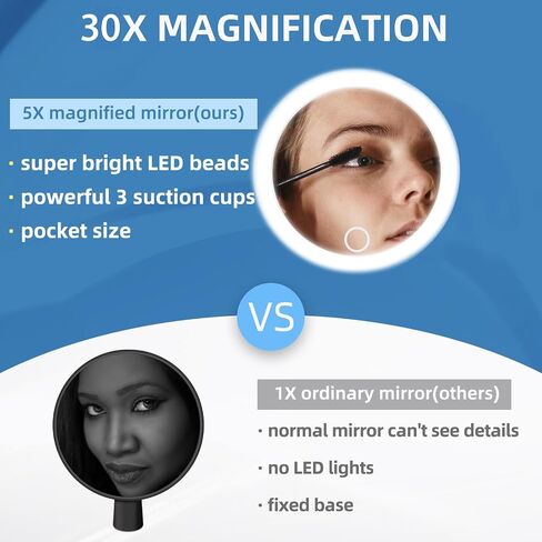 6“ 30X Strong Magnifying Mirror for Close up Detailed Make-up for The Elderly,Led Magnified Mirror with Lights,High Magnification Round Makeup Mirror with Lights Scissors Sets,Gifts Men for Mom in Kuwait
