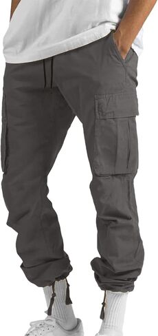 Men's Cargo Pants Cotton Drawstring Joggers Sweatpants Relaxed Fit Athletic Pants Casual with Adjustable Bottom Hems in Saudi Arabia