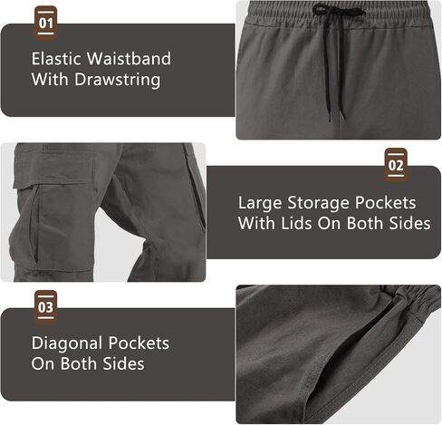Men's Cargo Pants Cotton Drawstring Joggers Sweatpants Relaxed Fit Athletic Pants Casual with Adjustable Bottom Hems in Saudi Arabia