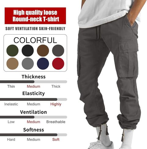 Men's Cargo Pants Cotton Drawstring Joggers Sweatpants Relaxed Fit Athletic Pants Casual with Adjustable Bottom Hems in Saudi Arabia