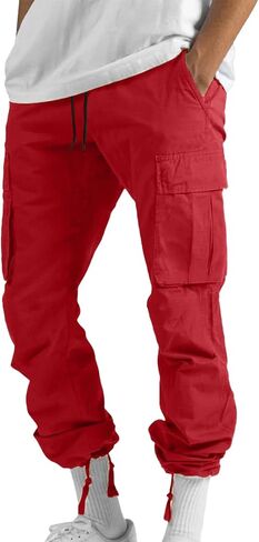 Men's Cargo Pants Cotton Drawstring Joggers Sweatpants Relaxed Fit Athletic Pants Casual with Adjustable Bottom Hems in Saudi Arabia