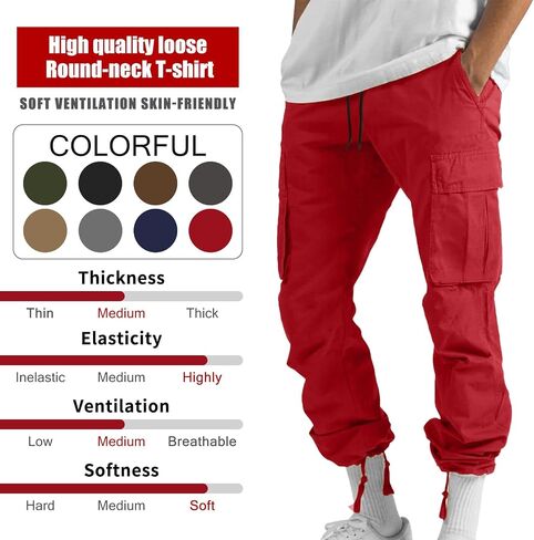 Men's Cargo Pants Cotton Drawstring Joggers Sweatpants Relaxed Fit Athletic Pants Casual with Adjustable Bottom Hems in Saudi Arabia