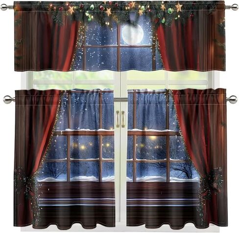 Fall Maple Kitchen Curtains Tiers and Valances Set, Thanksgiving Rod Pocket Valance Short Window Treatment Decor Curtains, 3 Pieces Set in Kuwait