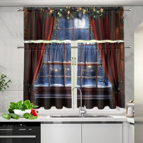 Fall Maple Kitchen Curtains Tiers and Valances Set, Thanksgiving Rod Pocket Valance Short Window Treatment Decor Curtains, 3 Pieces Set in Kuwait