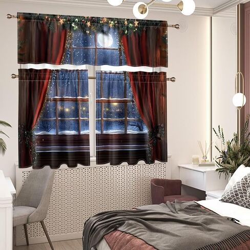 Fall Maple Kitchen Curtains Tiers and Valances Set, Thanksgiving Rod Pocket Valance Short Window Treatment Decor Curtains, 3 Pieces Set in Kuwait
