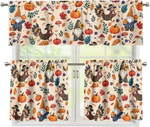 Fall Maple Kitchen Curtains Tiers and Valances Set, Thanksgiving Rod Pocket Valance Short Window Treatment Decor Curtains, 3 Pieces Set in Kuwait