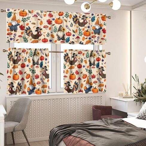 Fall Maple Kitchen Curtains Tiers and Valances Set, Thanksgiving Rod Pocket Valance Short Window Treatment Decor Curtains, 3 Pieces Set in Kuwait