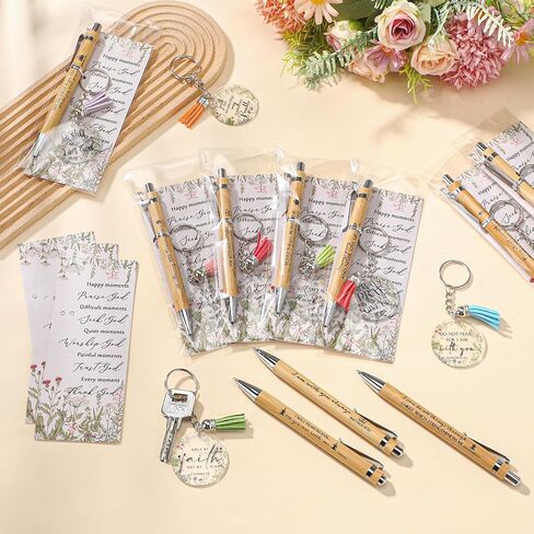10 Sets 10 Sets Christian Church Gifts Bulk Bible Verse Bamboo Pens Floral Keychain Inspirational Bookmark Religious Biblical Party Gift Spread God's Word for Women Sunday School Church Visitor in Saudi Arabia