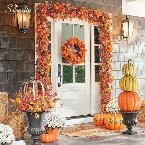 Serwalin 22’’ Fall Wreath for Front Door Autumn Wreath with Welcome Sign Harvest Wreath with Pumpkin Maple Leaf and Berry Pine Cones for Festival Thanksgiving Farmhouse Fall Decor Halloween Wreath in Saudi Arabia