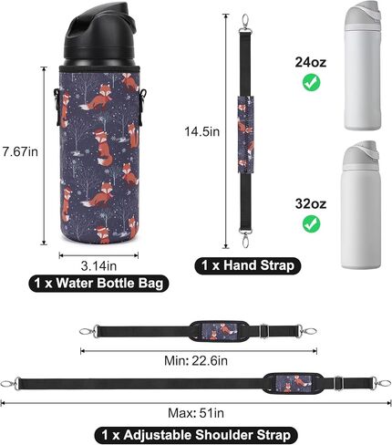 Premium Neoprene Portable Water Bottle Carrier Bag with Adjustable Shoulder Strap and Hand Strap for Owala 24 OZ 32 OZ Tumbler or Any Other Tumbler (Fox) in Saudi Arabia