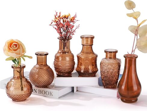 مجموعة STARSIDE مكونة من 6 مزهريات زجاجية ملونة للقطع المركزية، ومزهريات برعم العنبر بكميات كبيرة، ومزهريات زهور عتيقة ملونة صغيرة لتزيين طاولة الزفاف المنزلية in Kuwait