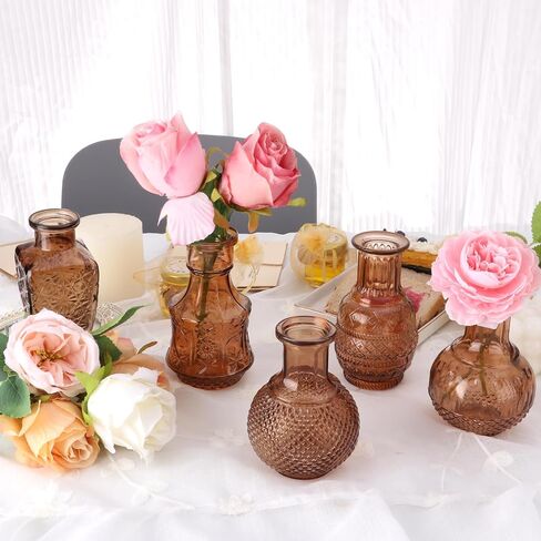 مجموعة STARSIDE مكونة من 6 مزهريات زجاجية ملونة للقطع المركزية، ومزهريات برعم العنبر بكميات كبيرة، ومزهريات زهور عتيقة ملونة صغيرة لتزيين طاولة الزفاف المنزلية in Kuwait