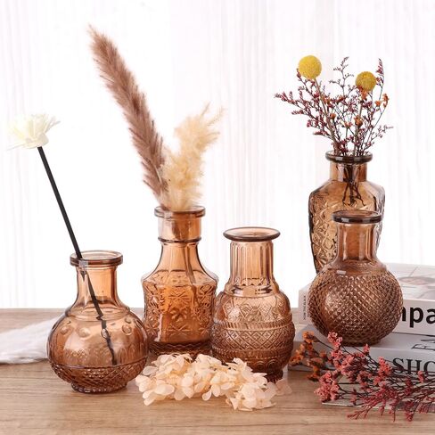 مجموعة STARSIDE مكونة من 6 مزهريات زجاجية ملونة للقطع المركزية، ومزهريات برعم العنبر بكميات كبيرة، ومزهريات زهور عتيقة ملونة صغيرة لتزيين طاولة الزفاف المنزلية in Kuwait