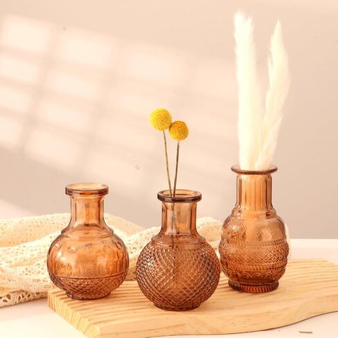 مجموعة STARSIDE مكونة من 6 مزهريات زجاجية ملونة للقطع المركزية، ومزهريات برعم العنبر بكميات كبيرة، ومزهريات زهور عتيقة ملونة صغيرة لتزيين طاولة الزفاف المنزلية in Kuwait