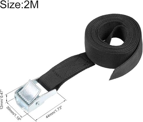 حزام uxcell Tie Down Strap Cam Buckle Lashing Strap 1 x 20Ft 176lb 80Kg تحميل من مادة البولي بروبيلين لنقل البضائع الآمنة، أسود، عبوة من 2 in Saudi Arabia
