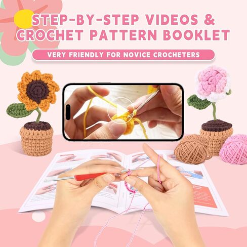 phpanly Crochet Kit for Beginners - Crochet Starter Kit with Step-by-Step Video Tutorials - Learn to Crochet Kits for Adults and Kids - DIY Knitting Supplies - 5-Piece of potted walking plant in Saudi Arabia