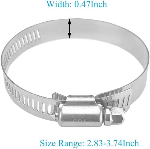 4 قطع 3 بوصة خرطوم مياه من الفولاذ المقاوم للصدأ، نطاق تثبيت قابل للتعديل 72-95 مم، مشبك خرطوم ترس دودي لأنابيب التجفيف، السباكة، السيارات والتطبيق الميكانيكي in Kuwait