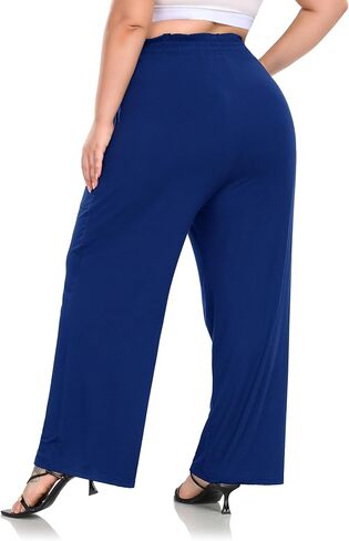 بنطال ZERDOCEAN نسائي واسع الساق بمقاس كبير، عالي الخصر، كاجوال لليوجا مع جيوب برباط in Kuwait