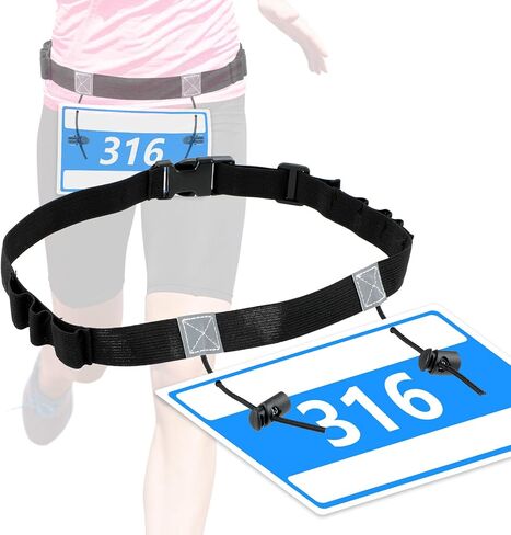 حزام سباق Lusofie Triathlon مع 6 حلقات من الجل حزام رقم قابل للتعديل وحزام الجري وأحزمة الجري للنساء والرجال وركوب الخيل والجري وركوب الدراجات (قطعتان، أسود) in Saudi Arabia