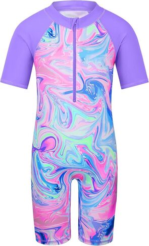 TFJH E Short Sleeve Girls Bathing Suits 1pcs Swimsuits UPF 50+ Rash Guard Suits Beachwear 8-10y Daisy Navy 10A in Saudi Arabia