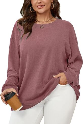 سويت شيرت حريمي مقاس كبير من SCOMCHIC بلوفر بأكمام طويلة وقمصان فضفاضة مناسبة (1X-4X) in Kuwait