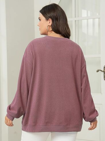 سويت شيرت حريمي مقاس كبير من SCOMCHIC بلوفر بأكمام طويلة وقمصان فضفاضة مناسبة (1X-4X) in Kuwait