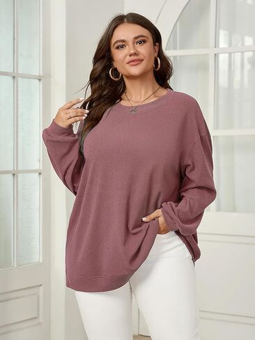 سويت شيرت حريمي مقاس كبير من SCOMCHIC بلوفر بأكمام طويلة وقمصان فضفاضة مناسبة (1X-4X) in Kuwait