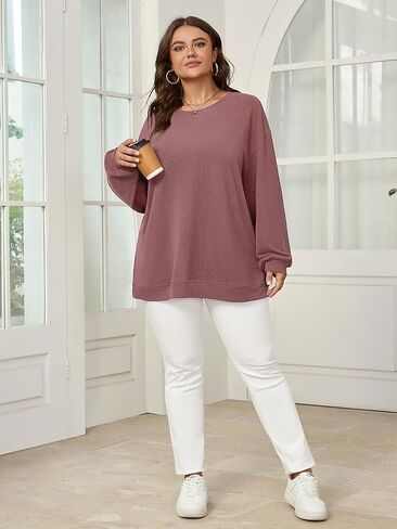 سويت شيرت حريمي مقاس كبير من SCOMCHIC بلوفر بأكمام طويلة وقمصان فضفاضة مناسبة (1X-4X) in Kuwait