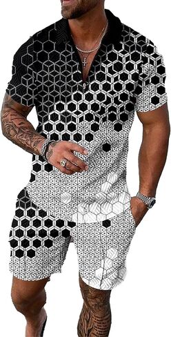 Men’s Short Sets Outfits 2 Piece Summer Tracksuit Short Sleeve Polo Shirt Shorts Set Casual Sport Suit in Saudi Arabia