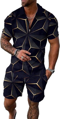Men’s Short Sets Outfits 2 Piece Summer Tracksuit Short Sleeve Polo Shirt Shorts Set Casual Sport Suit in Saudi Arabia