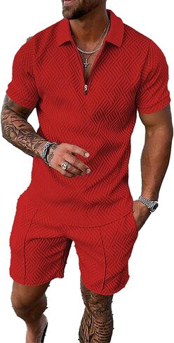 Men’s Short Sets Outfits 2 Piece Summer Tracksuit Short Sleeve Polo Shirt Shorts Set Casual Sport Suit in Saudi Arabia