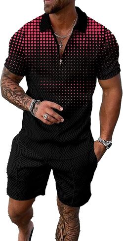 Men’s Short Sets Outfits 2 Piece Summer Tracksuit Short Sleeve Polo Shirt Shorts Set Casual Sport Suit in Saudi Arabia
