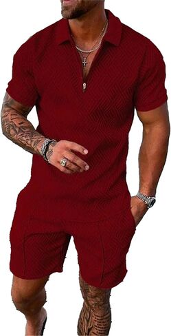 Men’s Short Sets Outfits 2 Piece Summer Tracksuit Short Sleeve Polo Shirt Shorts Set Casual Sport Suit in Saudi Arabia