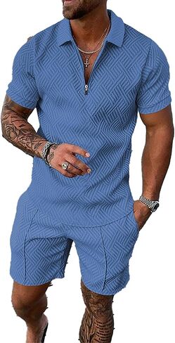 Men’s Short Sets Outfits 2 Piece Summer Tracksuit Short Sleeve Polo Shirt Shorts Set Casual Sport Suit in Saudi Arabia