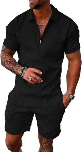 Men’s Short Sets Outfits 2 Piece Summer Tracksuit Short Sleeve Polo Shirt Shorts Set Casual Sport Suit in Saudi Arabia