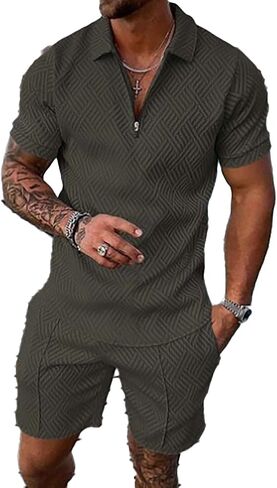 Men’s Short Sets Outfits 2 Piece Summer Tracksuit Short Sleeve Polo Shirt Shorts Set Casual Sport Suit in Saudi Arabia