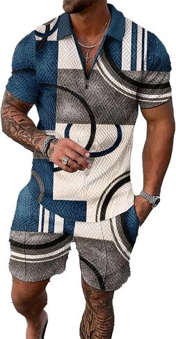 Men’s Short Sets Outfits 2 Piece Summer Tracksuit Short Sleeve Polo Shirt Shorts Set Casual Sport Suit in Saudi Arabia