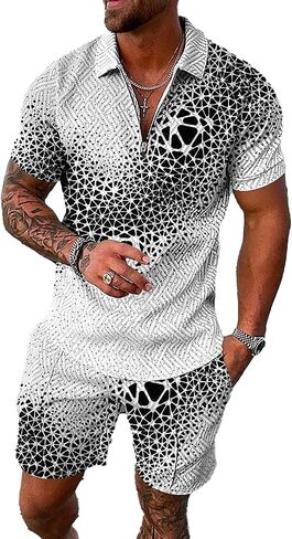 Men’s Short Sets Outfits 2 Piece Summer Tracksuit Short Sleeve Polo Shirt Shorts Set Casual Sport Suit in Saudi Arabia