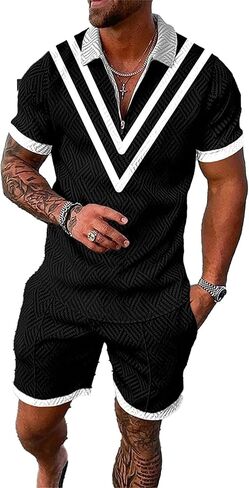 Men’s Short Sets Outfits 2 Piece Summer Tracksuit Short Sleeve Polo Shirt Shorts Set Casual Sport Suit in Saudi Arabia
